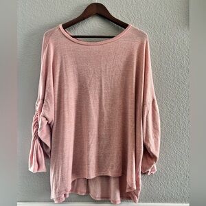 Ava & Viv Blush Pink Ruched Sleeve Blouse
